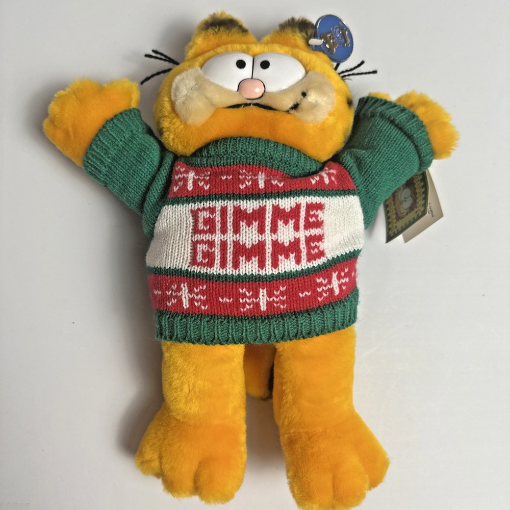 Vintage Garfield Christmas Plush 13" Dakin Gimme Gimme Sweater NWT 1980s Holiday
